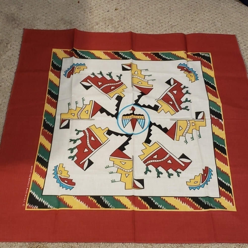 Vintage Southwest Thunderbird Cactus Bandana USA 50/50